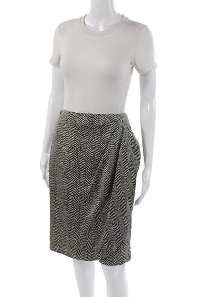 Giorgio Armani Womens Straight Pencil Herringbone Silk Knee Skirt Black Size 40