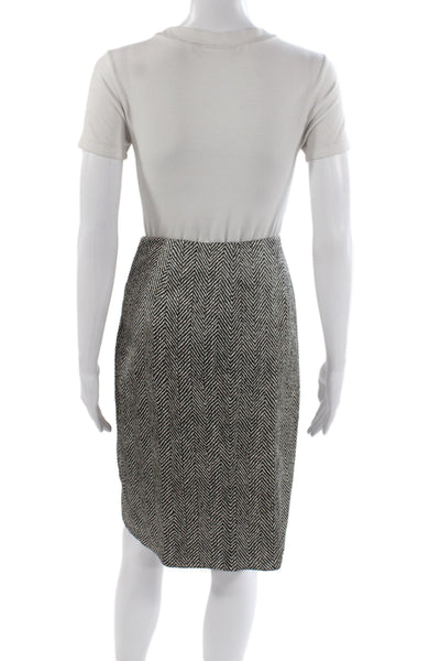 Giorgio Armani Womens Straight Pencil Herringbone Silk Knee Skirt Black Size 40