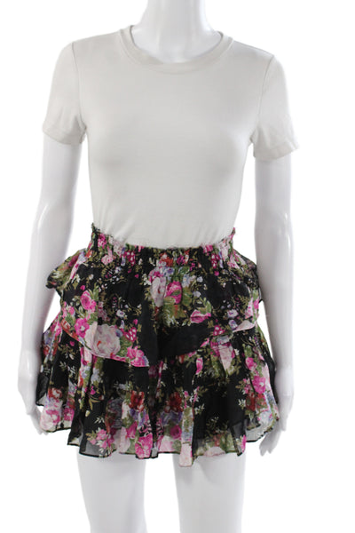 Love Shack Fancy Women Mini Floral Black Viscose Skirt Size S