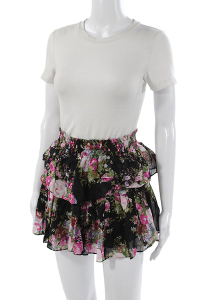 Love Shack Fancy Women Mini Floral Black Viscose Skirt Size S