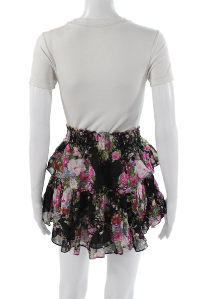 Love Shack Fancy Women Mini Floral Black Viscose Skirt Size S