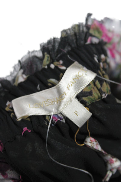 Love Shack Fancy Women Mini Floral Black Viscose Skirt Size S