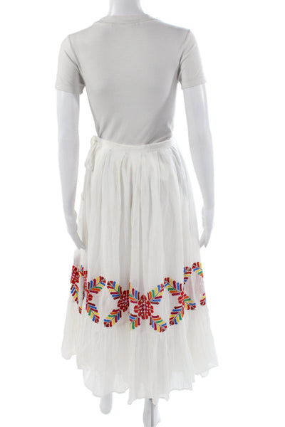 Carolina K Women Peasant White Cotton Geometric Midi Skirt Zip Bohemian Size XS