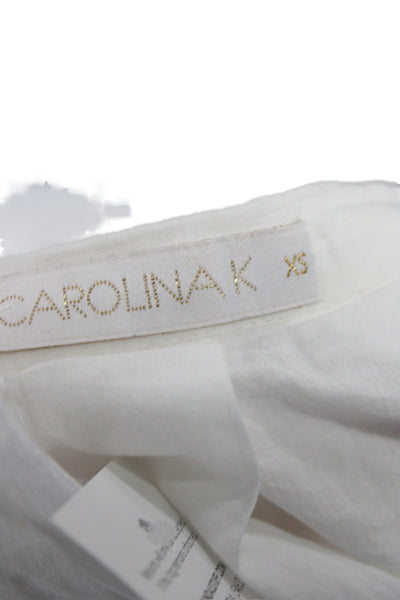 Carolina K Women Peasant White Cotton Geometric Midi Skirt Zip Bohemian Size XS