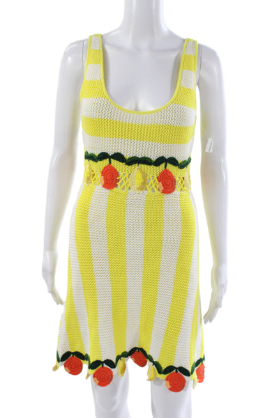 Staud Womens Yellow Striped Scoop Neck Mini Dress Sleeveless Viscose Size S
