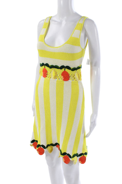 Staud Womens Yellow Striped Scoop Neck Mini Dress Sleeveless Viscose Size S
