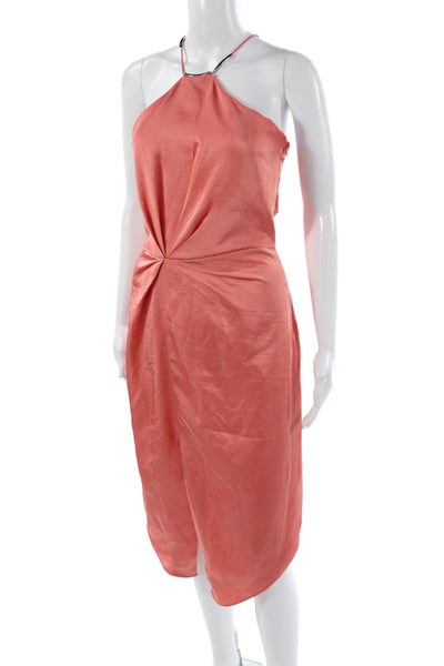 Reiss Womens Orange Halter Slip Dress Knee Length Zip Polyester Size 2