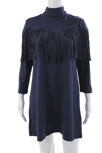 Tuckernuck Womens Shift Dress Blue Mock Neck 3/4 Sleeve Rayon Size M