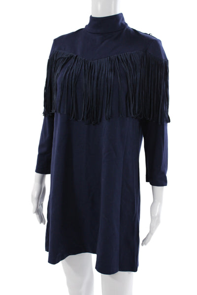 Tuckernuck Womens Shift Dress Blue Mock Neck 3/4 Sleeve Rayon Size M