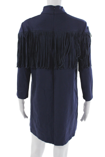 Tuckernuck Womens Shift Dress Blue Mock Neck 3/4 Sleeve Rayon Size M