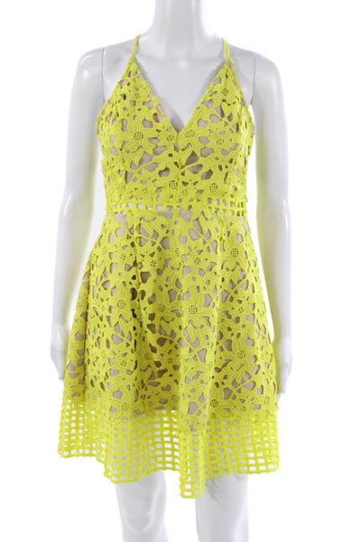 Lovers + Friends Womens A-Line Dress Yellow Floral V-Neck Sleeveless Zip Size S