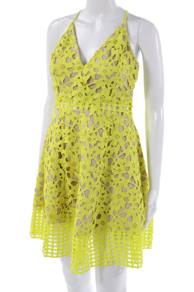 Lovers + Friends Womens A-Line Dress Yellow Floral V-Neck Sleeveless Zip Size S