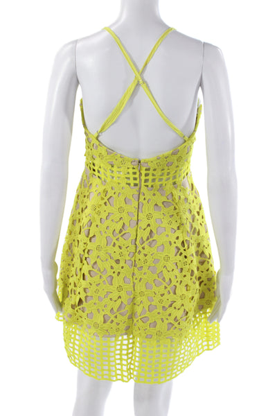 Lovers + Friends Womens A-Line Dress Yellow Floral V-Neck Sleeveless Zip Size S