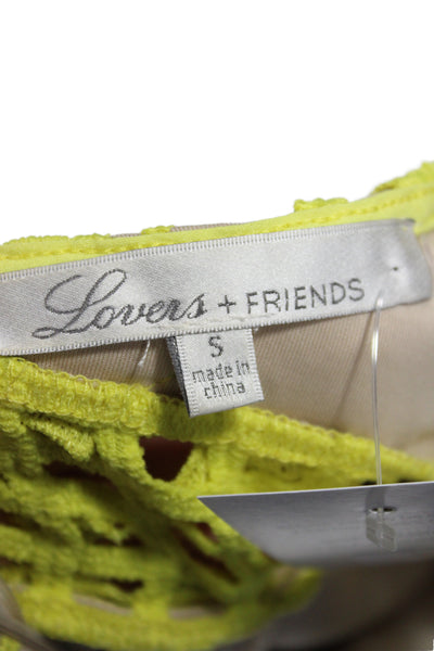Lovers + Friends Womens A-Line Dress Yellow Floral V-Neck Sleeveless Zip Size S