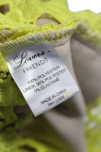 Lovers + Friends Womens A-Line Dress Yellow Floral V-Neck Sleeveless Zip Size S