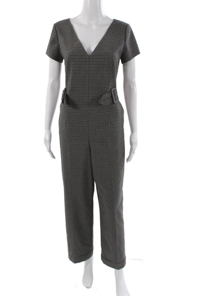 Club Monaco Women Gray Check V-Neck Short Sleeve Jumpsuit Size 6