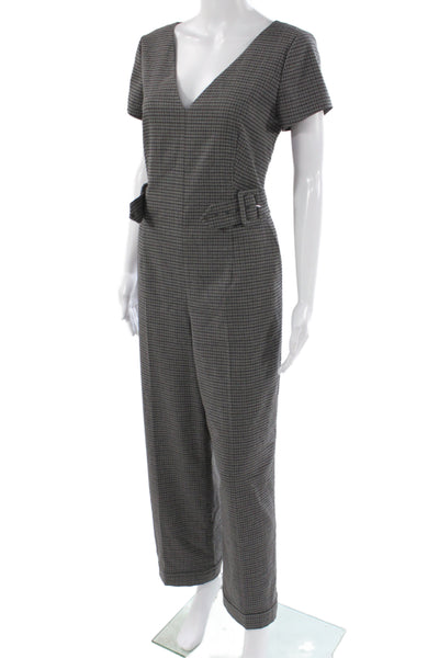 Club Monaco Women Gray Check V-Neck Short Sleeve Jumpsuit Size 6