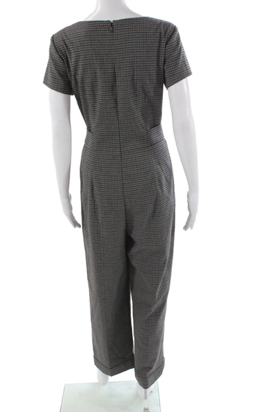 Club Monaco Women Gray Check V-Neck Short Sleeve Jumpsuit Size 6