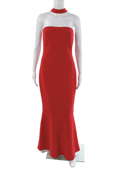 Designer Women Mermaid Long Red Dress High Neck Sleeveless Zip Size 2