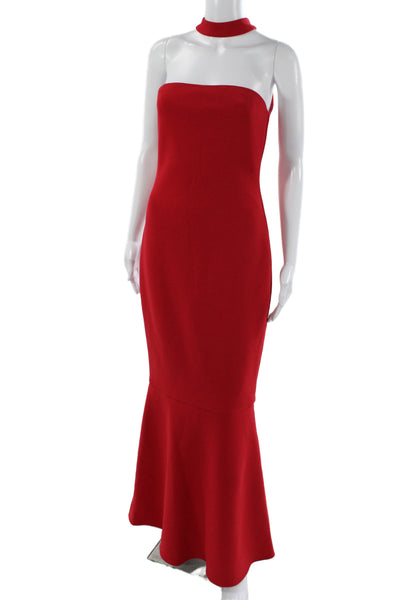 Designer Women Mermaid Long Red Dress High Neck Sleeveless Zip Size 2