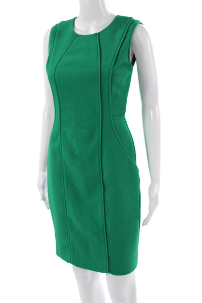 Black Halo Women Sheath Dress Green Midi Sleeveless Round Neck Zip Solid Size 2