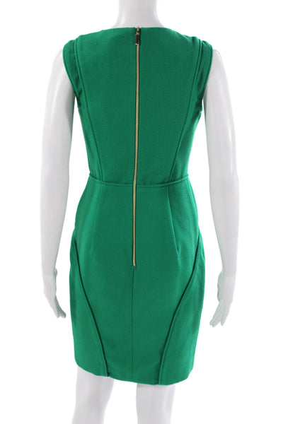 Black Halo Women Sheath Dress Green Midi Sleeveless Round Neck Zip Solid Size 2