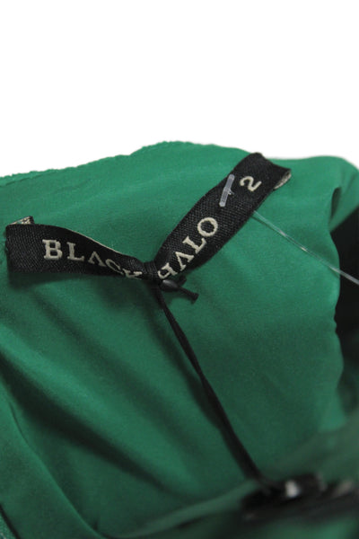 Black Halo Women Sheath Dress Green Midi Sleeveless Round Neck Zip Solid Size 2