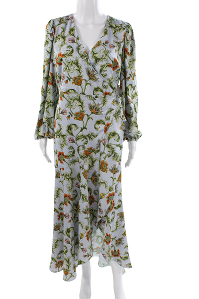 Alexia Admor Women Maxi Floral V-Neck Tie Waist Long Sleeve Blue Dress Size 4