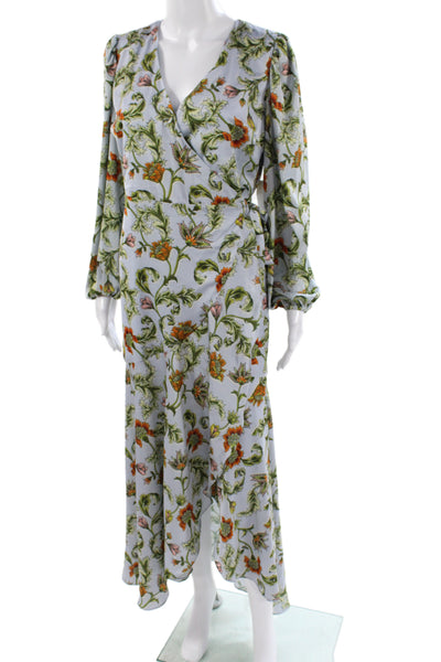 Alexia Admor Women Maxi Floral V-Neck Tie Waist Long Sleeve Blue Dress Size 4