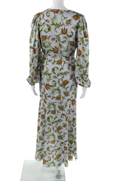 Alexia Admor Women Maxi Floral V-Neck Tie Waist Long Sleeve Blue Dress Size 4