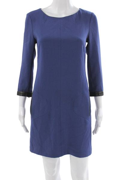 Rag & Bone Womens Shift Midi Dress Blue 3/4 Sleeve Round Neck Zip Size 2