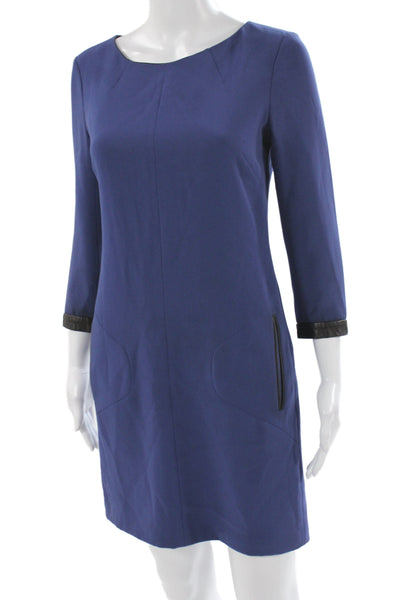 Rag & Bone Womens Shift Midi Dress Blue 3/4 Sleeve Round Neck Zip Size 2