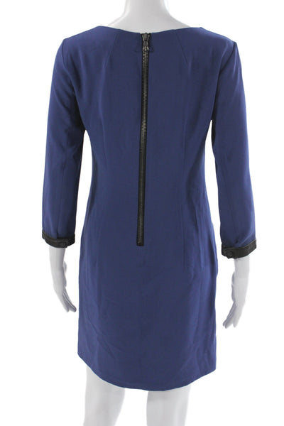 Rag & Bone Womens Shift Midi Dress Blue 3/4 Sleeve Round Neck Zip Size 2