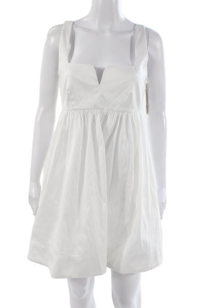 Likely Womens Fit & Flare Dress White Square Neck Midi Sleeveless Zip Size 2