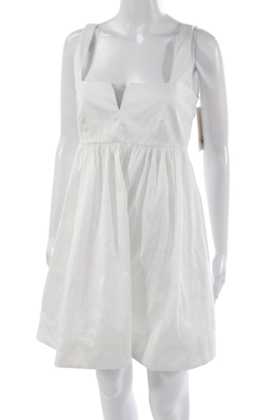 Likely Womens Fit & Flare Dress White Square Neck Midi Sleeveless Zip Size 2