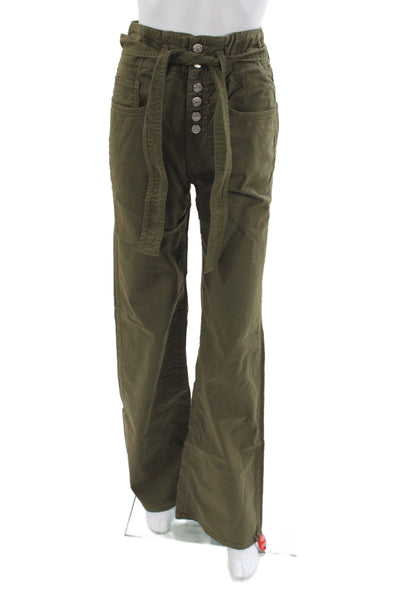 Veronica Beard Women Paperbag Pants Green Button Closure Size 24