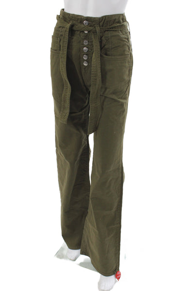 Veronica Beard Women Paperbag Pants Green Button Closure Size 24