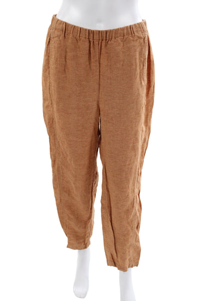 Eileen Fisher Womens Ankle Pants Brown Organic Linen Pull On Size XS