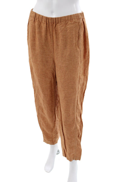 Eileen Fisher Womens Ankle Pants Brown Organic Linen Pull On Size XS