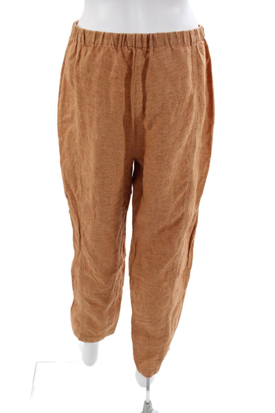 Eileen Fisher Womens Ankle Pants Brown Organic Linen Pull On Size XS