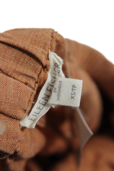Eileen Fisher Womens Ankle Pants Brown Organic Linen Pull On Size XS