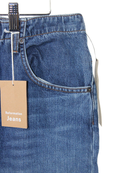 Reformation Womens Wide-Leg Blue Cotton Jeans Size 28
