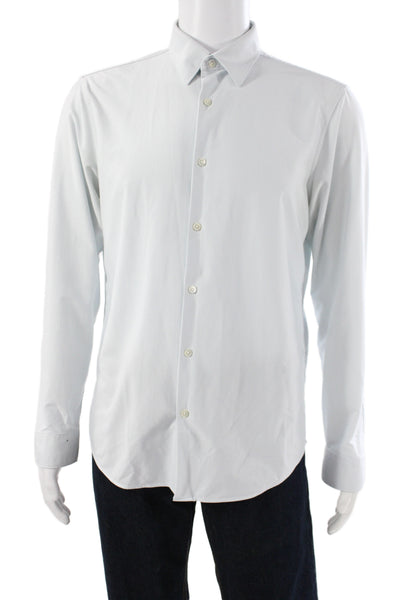 Theory Mens Striped Collared Button Up Shirt Blue Long Sleeve Size L