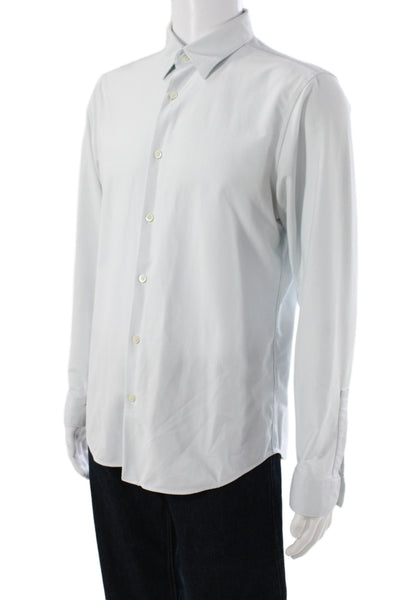 Theory Mens Striped Collared Button Up Shirt Blue Long Sleeve Size L
