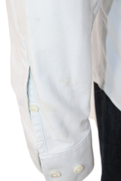 Theory Mens Striped Collared Button Up Shirt Blue Long Sleeve Size L
