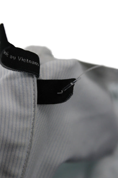 Theory Mens Striped Collared Button Up Shirt Blue Long Sleeve Size L
