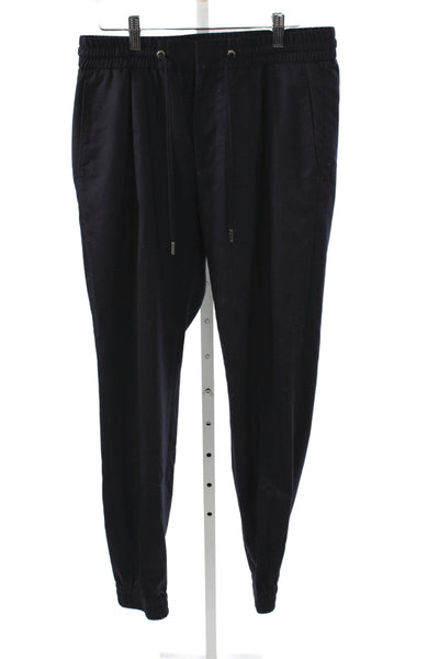 Vitale Barberis Mens Jogger Pants Blue Wool Drawstring Solid Size 48