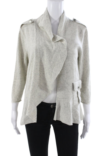 Nanette Lepore Womens Gray Cashmere Cowl Neck Cardigan 3/4 Sleeve Size L