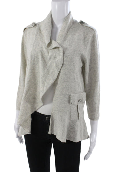 Nanette Lepore Womens Gray Cashmere Cowl Neck Cardigan 3/4 Sleeve Size L