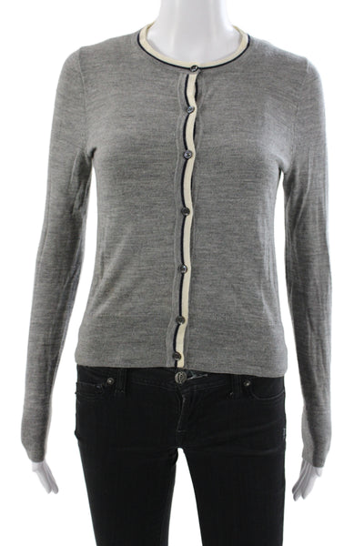 J Crew Women Gray Wool Cardigan Crew Neck Long Sleeve Size S